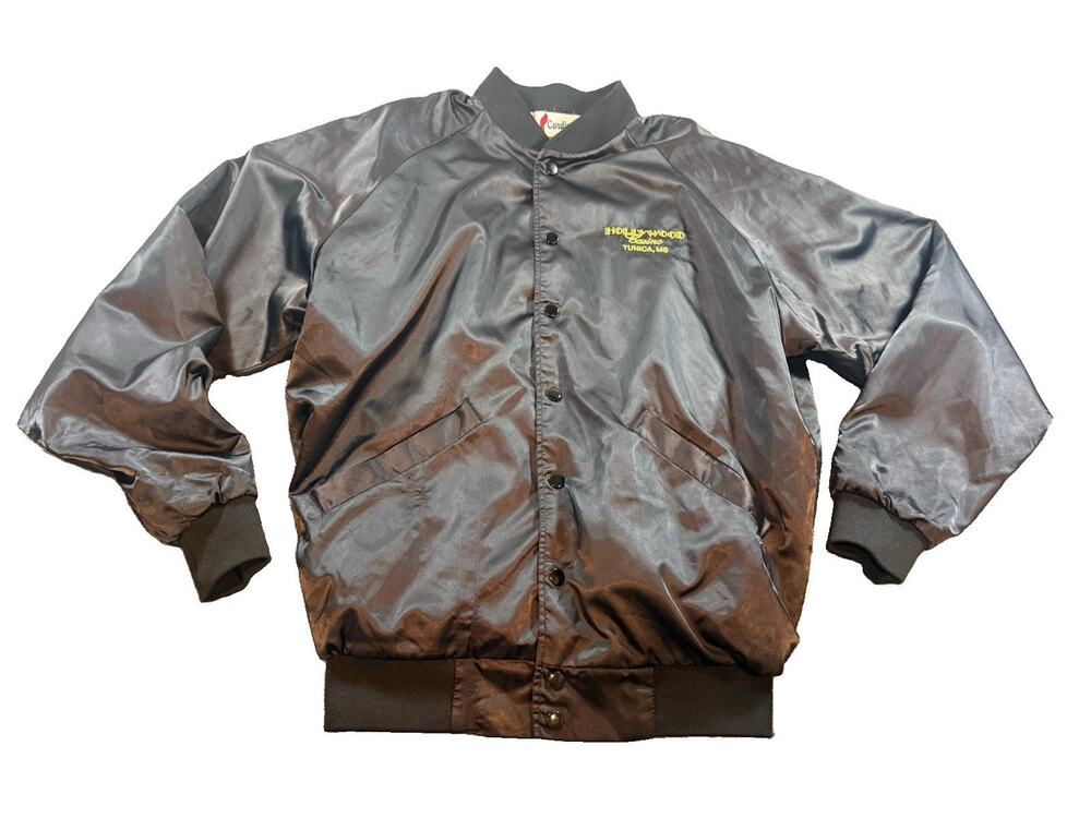 Vintage Hollywood Casino Tunica MS Bomber Jacket Satin Men’s Sz M Cardinal READ